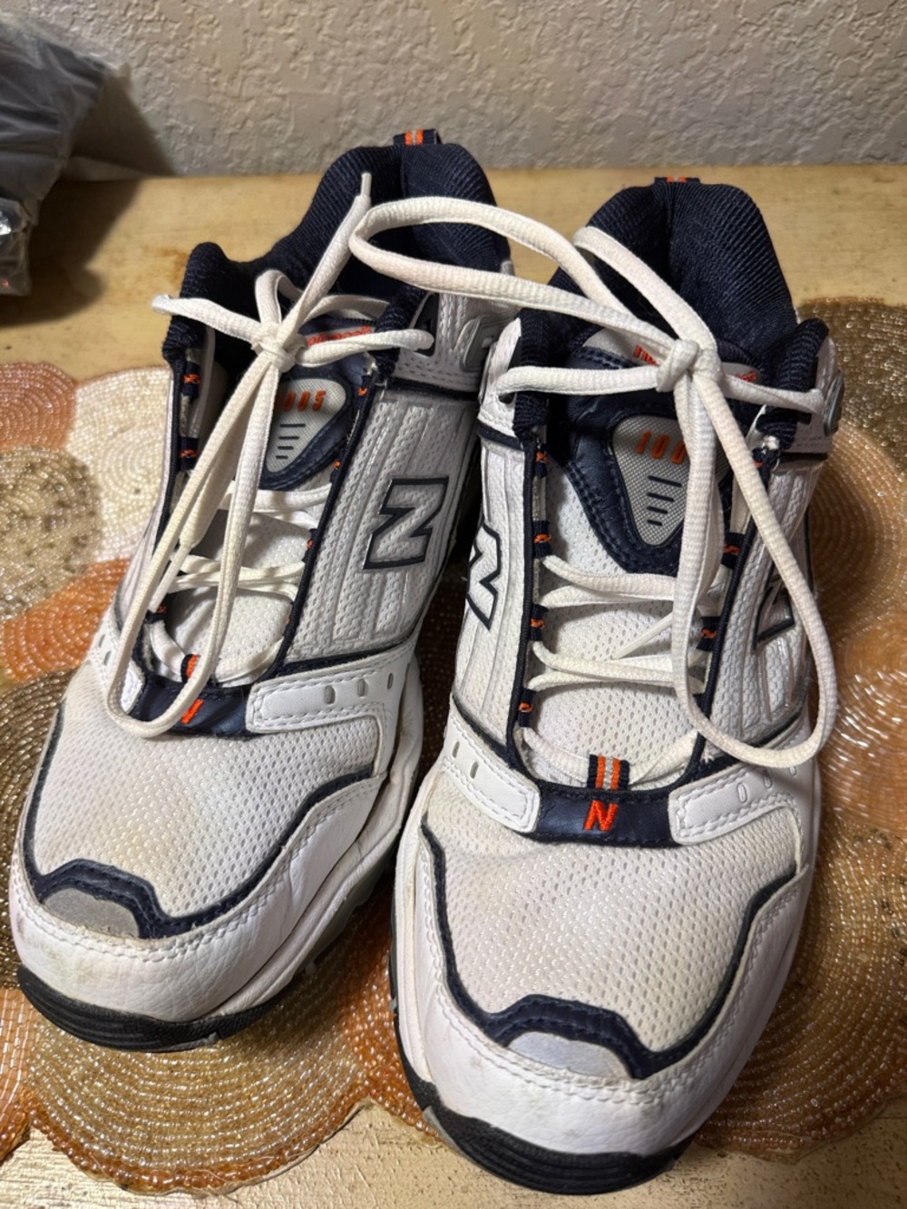 New Balance White, Navy and Orange Men's Athletic Sneakers